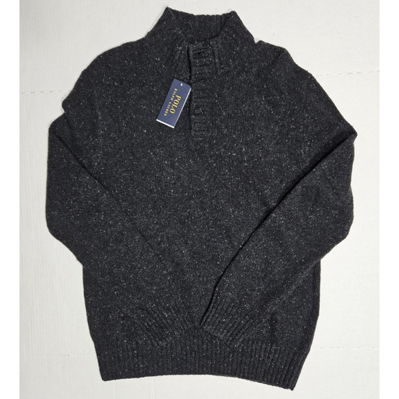Polo Ralph Lauren Men's Medium 1/4 Button Wool Blend Mock Neck Sweater Black - Picture 1 of 8